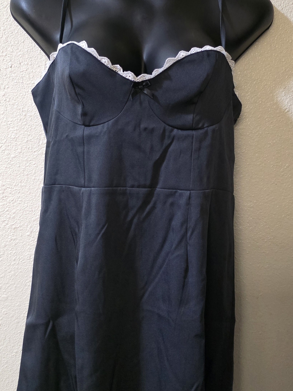 Satin Black Lace-Trim Chemise Slip